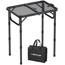 VINTEAM Camping Table, 3 Adjustable Height(26/48/70cm) Lightweight Folding Picnic Table with Heat-Resistant Mesh Desktop, Portable Aluminium BBQ Table