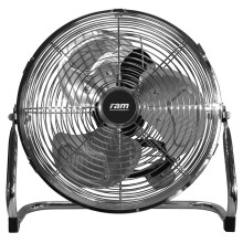RAM 9 inch Floor Fan Adjustable Tilting Cooling for Home Office Gym Caravan Grow Room Hydroponics Industrial Use with Chrome Finish and Quiet