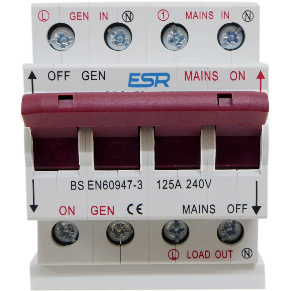 125 Amp Changeover Switch With Busbar, Generator / Mains Transfer, Single Phase, Din Rail Mount 5051224447077