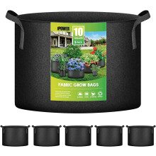 iPower 10 Gallon 5-Pack Grow Bags Fabric Aeration Pots Container with Strap Handles for Nursery and Plants (Black)