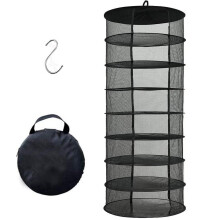 Desy & Feeci Herb Drying Rack Hanging, 2ft 8 Layer Collapsible Mesh Hydroponic Dry Net Herb Dryer with S Hang Buckle and Storage Bag, Black (D24'' x
