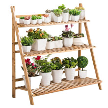 unho 3 Tier Folding Plant Stand Display Shelf Bamboo Plant Ladder Shelf Flower Rack Stand Plant for Multiple Plants 100CM