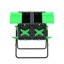 140L Dual Chamber Compost Bin Rotating Composter Tumbler with Easy-Turn, Fast-Working System for Garden, Black&Green