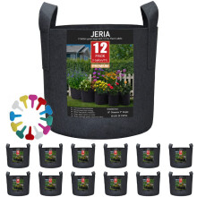 JERIA 12-Pack 3 Gallon, Vegetable/Flower/Plant Grow Bags, Aeration Fabric Pots with Handles (Black) ?Come with 12 Pcs Plant Labels