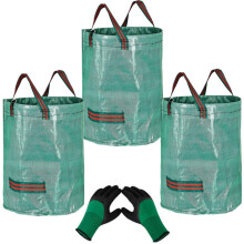 3Pcs 272L Large Garden Waste Bags (H76cm,D67cm) and 1 Gardening Gloves,Garden Waste Rubbish Bag Sack,Reusable Garden Refuse Sack,Waterproof Rubbish