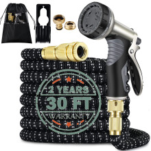 Garden Hose,30FT Hosepipe,Expandable Garden Hose,Water Hose with Double Latex Core Pipe/Solid Brass Fitting/Metal Hose Pipe Spray Gun Nozzle,Magic