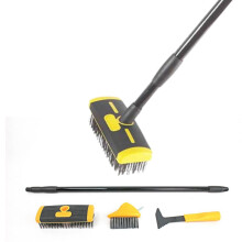 Easylife 4-in-1 Paving & Patio Cleaner with V-Shaped Scraper, Telescopic Wire Broom Deck Cleaner Removes Weeds, Grass, Moss and Dirt, Long Handled
