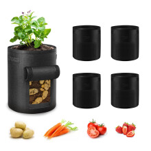 Potato Grow Bags 15 Gallon 5 Pack, Garden Vegetable Planting Bags with Handles and Window Flap, Breathable Felt Nonwoven Fabric Vegetable Growing