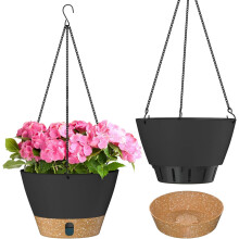 ZMTECH 20cm Hanging Plant Pots 8 Inches Hanging Planters with Saucer Drainage Holes Visible Water Level Hanging Pots for Indoor Outdoor Plants (Set of