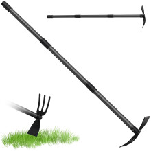 Harrms Garden Hoe Handle Stainless Steel, 116cm, 3-Tine Double Digging Hoe for weeding Metal, Multifunctional Hoe Gardening Tools Hand Rake Garden