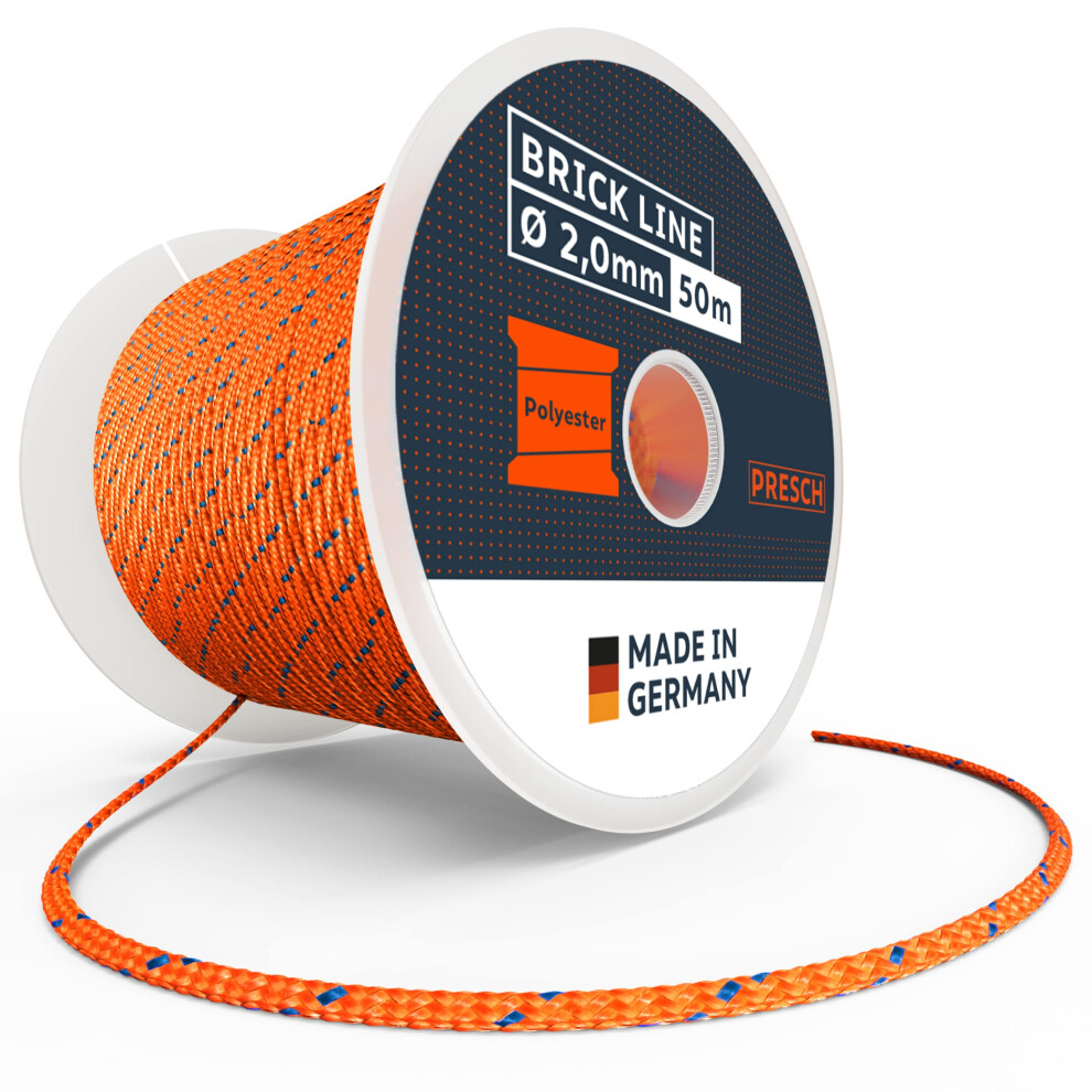 Presch String Line 50M - ? 2,0Mm - Polyester - Tear-Resistant, Weatherproof Straightening Mason's Cord With Spool - Knot-Resistant Construction - 5051224447169