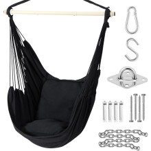 Swing Chair with Hardware Kit: Ohuhu XL Portable Hanging Chairs with 2 Cushions Detachable Metal Support Bar Side Pocket for Indoor, Hammock Chair for