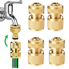 Uni-Fine 4 Pieces 1/2 Inch Garden Hose Quick Connector Brass Quick Hose End Connector Garden Hose Nozzle Connect Kit for Kitchen Garden Outdoor Hose