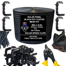 PG Bird Proofing Mesh Kit & 60 30mm SPEED Clips For Control & Prevention of Pigeons Nesting Under Roof Solar Panels Cable Ties Gloves Clippers (Black