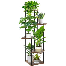 KAHEIGN 5 Tier Indoor Plant Stand, 106CM Tall Outdoor Plant Shelf Wood Plant Display Rack Ladder Planter Holder for Living Room Patio Balcony Boho