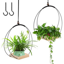 Les-Theresa 2Pcs Hanging Plant Pots Indoor Ceiling Hanging Plant Holder with Wood Base, Plant Hanger Window with 2 Hooks Plant Pot Hangers, Hanging