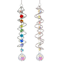 2 Pieces Sun Catcher Crystal, Wind Spinner Ball Spiral Rainbow Suncatcher Crystal, Sun Catcher Craft Set with Seven Chakra Beads Window Hanging for