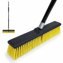 EDS 18'' Commercial Garden Broom Heavy Duty Outdoor Yard Brush with Stiff Bristles & Long Stainless Steel Handle Hard Broom for Patio Driveway Deck