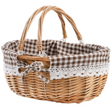 Peohud Wicker Picnic Basket with Double Folding Handles, Empty Gifts Baskets, Woven Easter Basket, Willow Picnic Hamper Garden Harvest Basket for