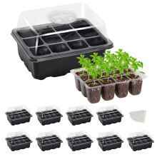 Bonviee 10 Pack Seed Starter Trays, Seed Starter Kit with Adjustable Humidity Dome and Base Indoor Greenhouse Mini Propagator for Seeds Growing