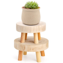 TOPZEA Set of 2 Mini Wooden Plant Stand, Plant Stand Indoor Short Wood Riser Stool Display Decorative Boho Small Pedestal Stand Counter Potted Planter