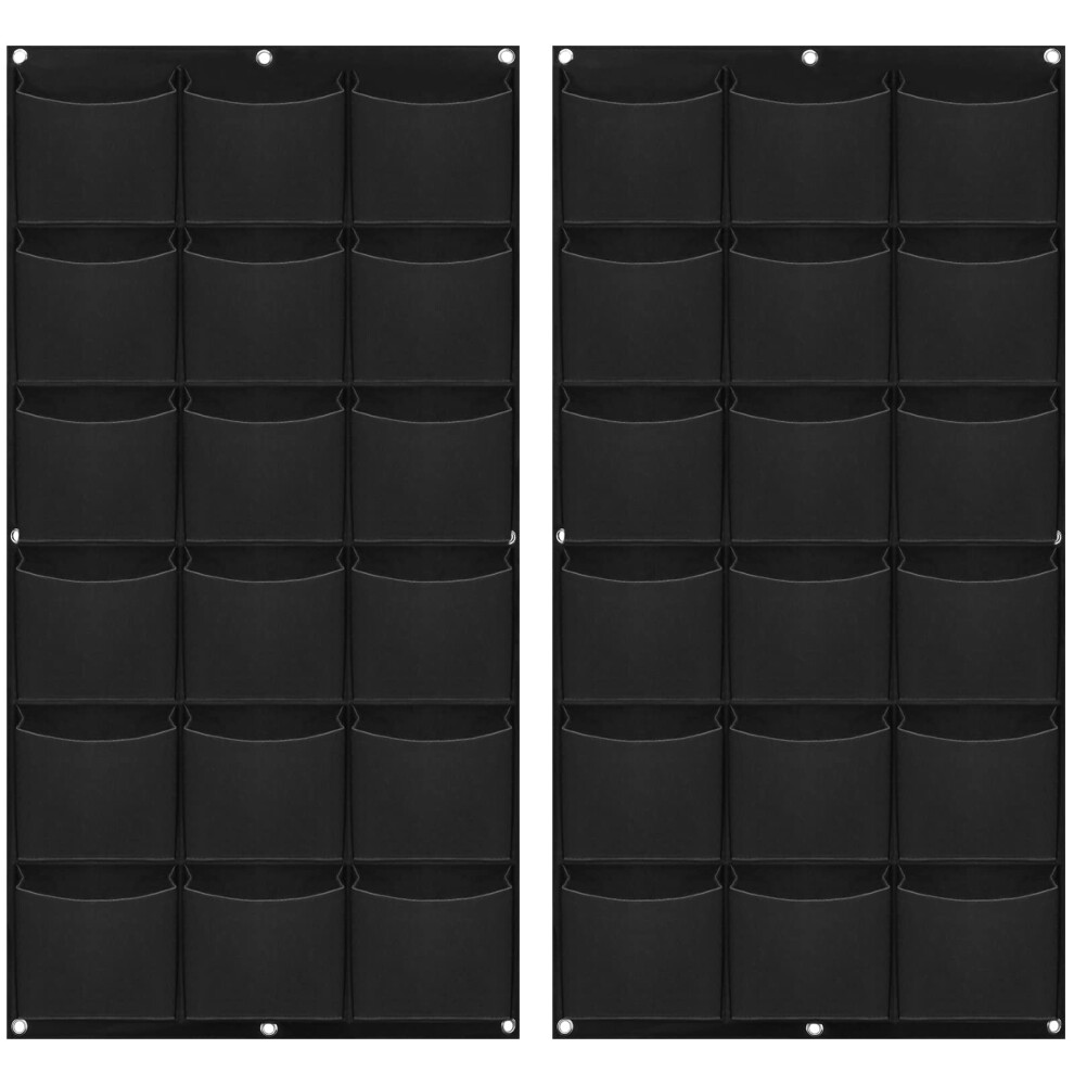 2 Pack 18 Pockets Vertical Garden Wall Planter, Wall Hanging Grow Bags Planting Pockets For Indoor Outdoor Plants, Black Manchap