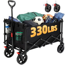Finnhomy 150L Folding Camping Trolley with Brake, Collapsible Festival Trolley with Removable Wheels, 150KGs Capacity with Drink Holders