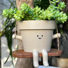 Hanging Planter Swing Face Plant Pot - Cute Resin Head Planters with Drainage Hole Indoor Outdoor Plant Holder, Succulent/String of Pearls Flower
