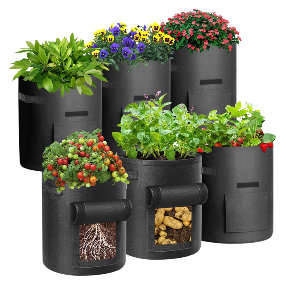 Cskunxia 6 Pack 10 Gallon Potato Grow Bag, Non-Woven Fabric Potato Planting Bag, Plant Grow Bags With Handles, Garden Plant Bags For Potatoes,