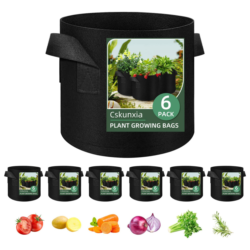 Cskunxia 6-Pack 15 Gallon Grow Bag, Non-Woven Fabric Pots Plant Bag, Plant Grow Bags With Handles, Garden Planting Bags For Potatoes, Carrots,