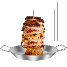 Vertical Kebab Skewer Stand Stainless Steel Chicken Skewers Vertical Meat Skewer with 3 Different Sizes Spikes & Handle Barbecue Vertical Skewer Grill