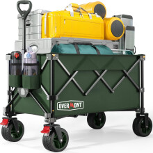 Overmont 200L Folding Festival Trolley on Wheels ? 150kg heavy duty Portable Camping Cart, beach wagon with Adjustable Handle & Wide Wheels for