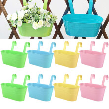 APACALI 8 Pack Hanging Plant Pot, 27cm Balcony Planters for Railing, Over Fence Planters with Detachable Hooks, Hanging Planters Outdoor, Flower Pots
