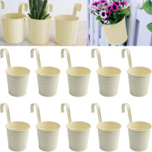 Roellgs 4 Inch Metal Hanging Flower Pot Indoor ?10 Pcs Round Metal Iron Buckets with Detachable Hooks and Drainage Holes Small Hanging Herb Planter