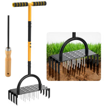 Manual Lawn Aerator, 2-in-1 Aerator with 16 Spikes& 8 Cores, 98cm Lightweight Grass Aerator Tools for Yard, Lawn Aeration, Garden Tool, Revives Lawn