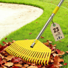 Garden Rake, Extra Wide 42 cm Leaf Rake, Lightweight Long Handle for Women Seniors Kids Effortless Clean-Up, 23 Flexible Tines for Lawn-Friendly, 203