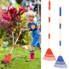 2Pcs Kids Rakes for Leaves,33.9in Adjustable Lawn Rake with Detachable Wood Handles,Kids Garden Tools Gifts Suitable Boys and Girls For Flower Beds