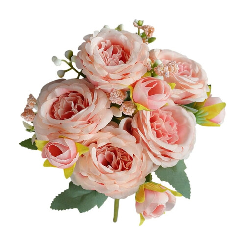 Μπουκέτο μεταξωτού τριαντάφυλλου Austin Roses με ψεύτικες παιώνιες 5 τεμάχια 1
