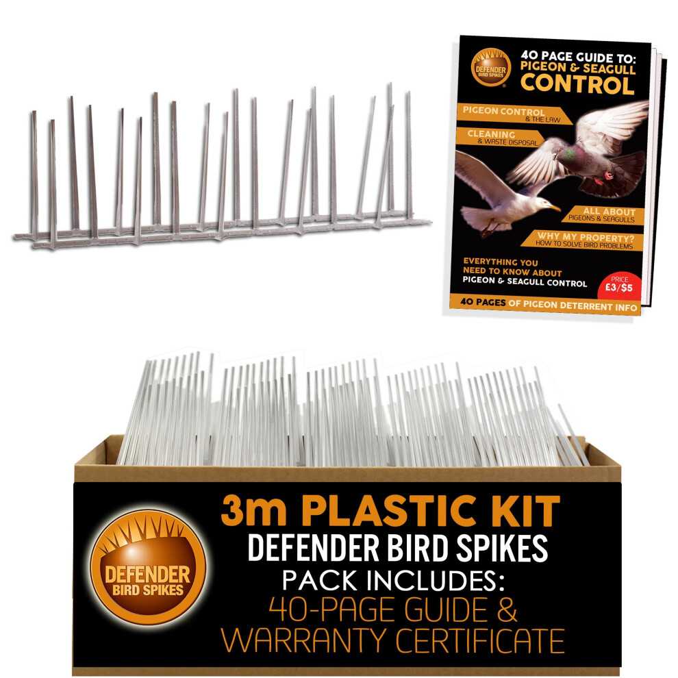 Defender Plastic Bird Spikes Pack | 3 Metre | Pigeon Control Guide | Various Size Packs 5051224458028