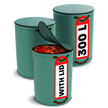 Praknu 3 x Garden Waste Bags with handles & Lid 300L - Reusable Heavy Duty Garden Sacks - Ideal for Collecting Plant Waste, Grass and Leaves - Garden