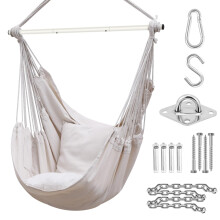 Swing Chair with Hardware Kit: Ohuhu XL Portable Hanging Chairs with 2 Cushions Detachable Metal Support Bar Side Pocket for Indoor, Hammock Chair for