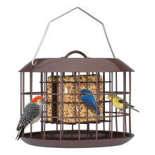 Kingsyard Squirrel Proof Suet Feeder, Cage Bird Feeders for Outdoors Hanging, All Metal, Double Suet Cake Capacity, Tray & Weatherproof, Brown