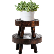TOPZEA Set of 2 Mini Wooden Stool Display Stand, Wood Riser for Bonsai, Flower Pot, Small Potted Plant Stands Round Rustic Planter Stools Pedestal