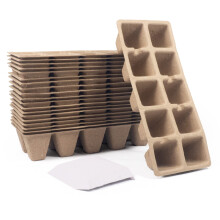 Greenology 20 Trays x 10 Cells (200 cells) Seed Germination Biodegradable Paper Pulp Starter Trays with 40pcs Planting Labels for Vegetable, Herbs,