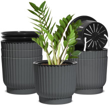T4U 15cm Self Watering Plant Pots Indoor, 6 Pack Indoor Plant Pot, Grey Plastic Flower Pots, House Plant Pots for Indoor Outdoor Plants, Succulent,