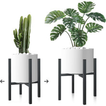 Jeackcelle 2 Set Adjustable Plant Stand, Mid-Century Metal Flower Pot Stand with Trays Fit for Different Size Pots, Heavy Duty Plant stands Holder