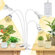 SANSI 600W LED Grow Lights, 4-Head Full Spectrum LED Plant Lamp with Clip, 4000K Sunlike, Timer 4/8/12 Hrs for Indoor Seedlings Germination (Lifetime