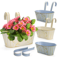 Lawei 4Pcs Hanging Flower Pots Metal Iron Plant Pot Holders Vintage Metal Plant Pot Fench Railing Balcony Garden Hanging Bucket Planters with