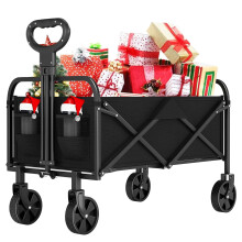 Folding Collapsible Wagon Trolley,Heavy Duty Utility Cart for Christmas Shopping, Gift Hauling & Outdoor Use, 220lbs Capacity with Adjustable