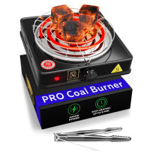 M. ROSENFELD Coal Burner 1000W with grid - Electric Charcoal Burner for Coconut Coal Cubes with grill & FREE Tongs Stove - 304 Stainless Steel